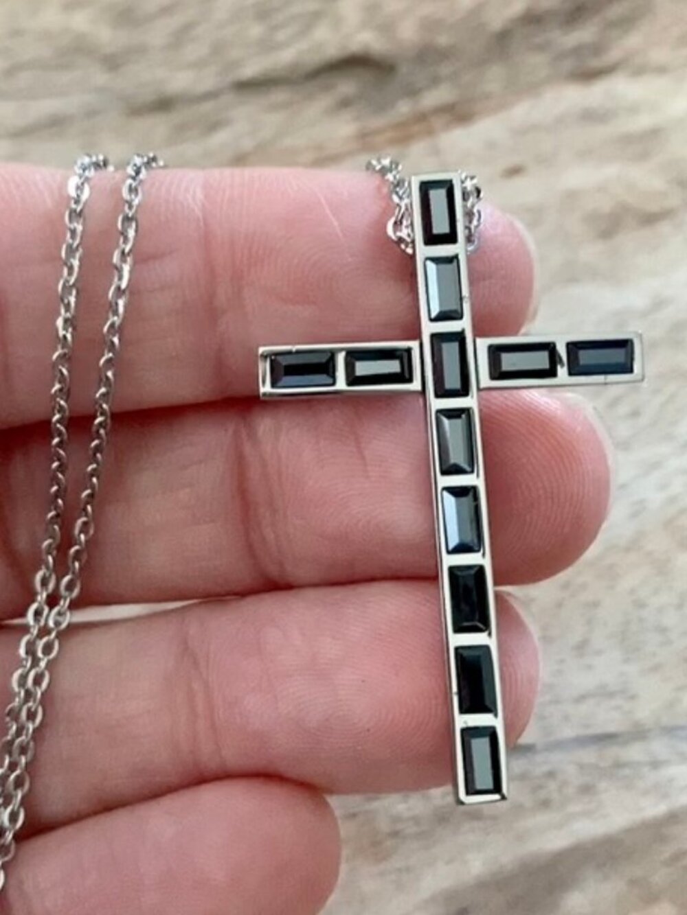 Dyrberg/Kern Sky Swarovski crystal cross necklace in silver/hematite